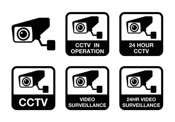 set of security camera warnings