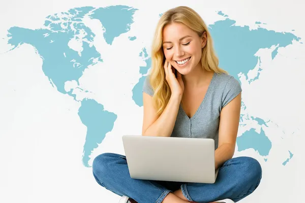 Girl watching remotely security camera system