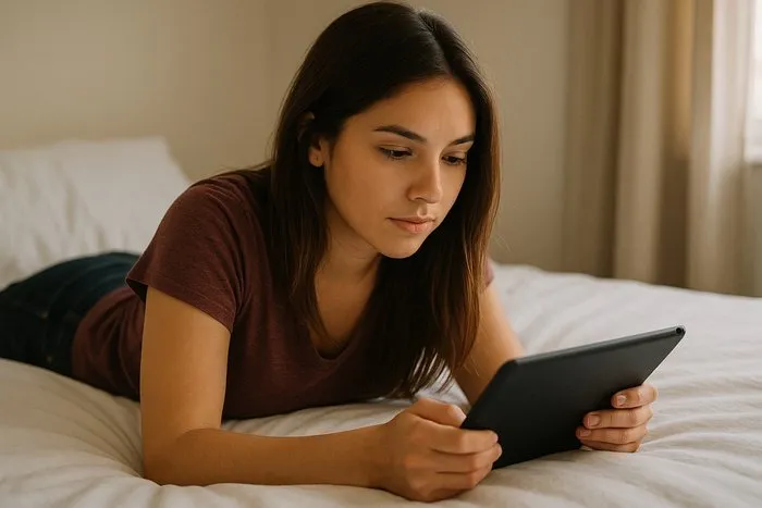 Young girl staying connected with her cameras on laptop