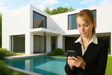 Lady watching on smartphone security cameras in la Habra