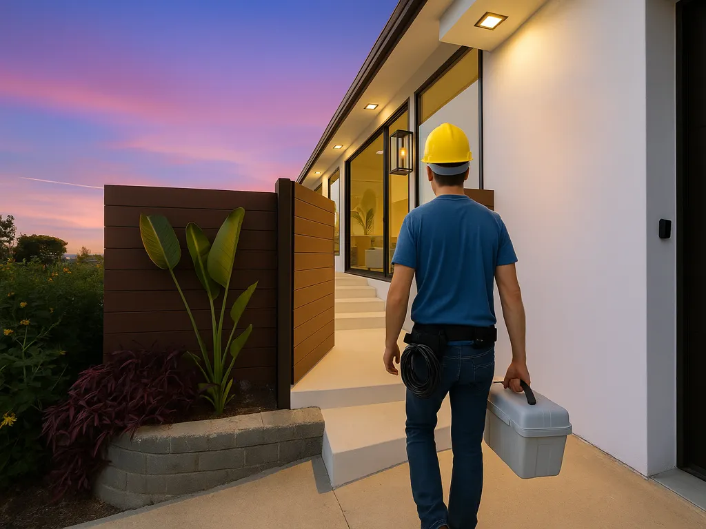 Security Camera Installer arriving at a House
