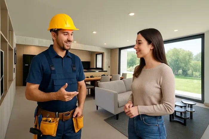 Security Camera instaler talking with a customer