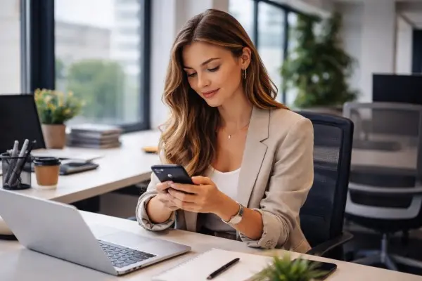 Executive woman getting remote access on her smartphone