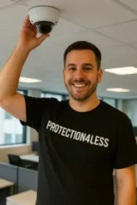 Happy security camera installer after camera installation