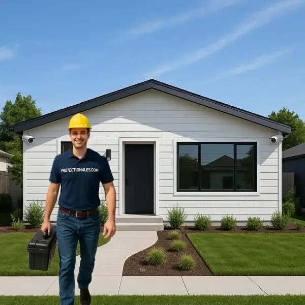 Security Camera Installer finishing an installation