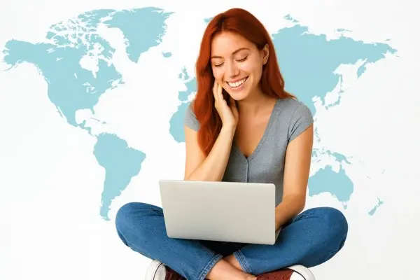 Red hair girl watching cameras on laptop on La Habra Heights