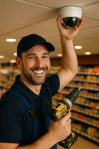 Security Camera installer at a retail store