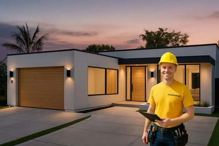 Security camera installer working in the afternoon