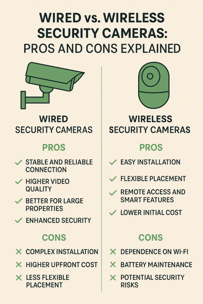 Wired vs wireles cameras pros and cons infographic