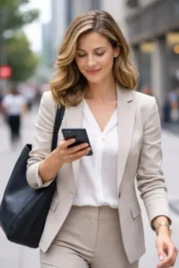 Woman walking watching her smartphone