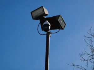PTZ camera installed on a post on Santa Fe Springs CA
