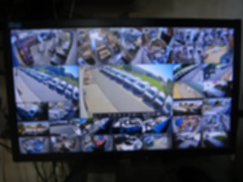 Commercial security camera monitoring system displaying multiple cameras for property surveillance