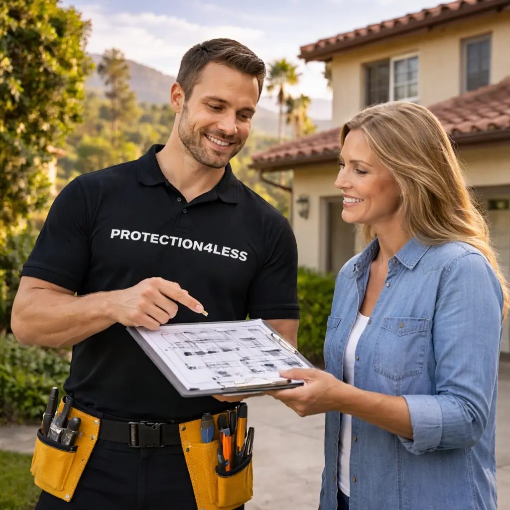 technician explaining camera options to customer