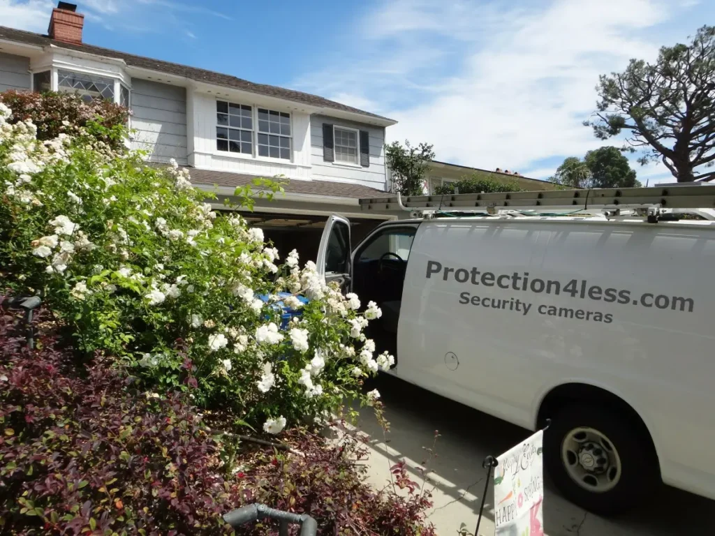 security camera installation at residential property with work van on site in Whittier CA
