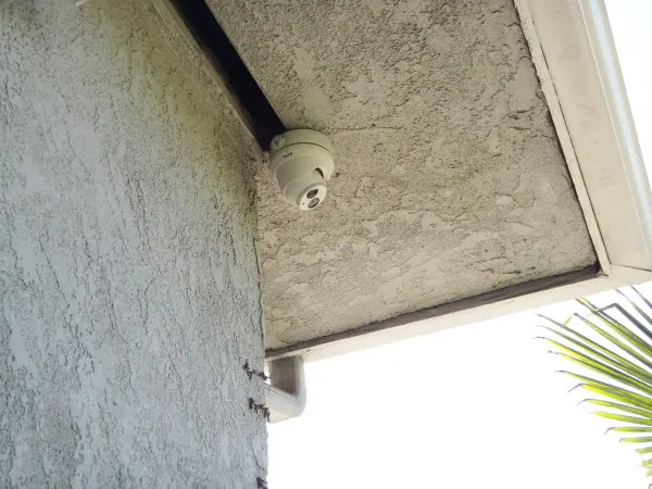 Exterior 4MP IP security camera installed for outdoor surveillance