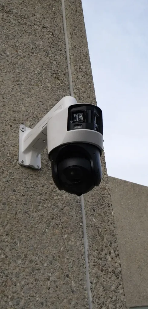 PTZ security camera installed on commercial building exterior in La Mirada CA