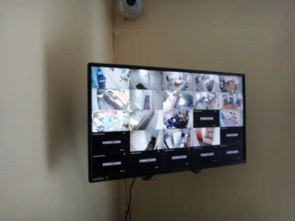 Security camera system monitor showing multiple camera views in Cerritos installation