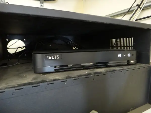 DVR installed inside security lock box during commercial camera installation in Buena Park CA