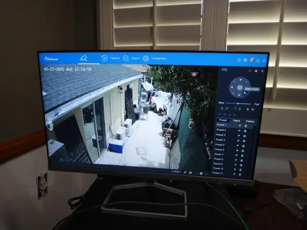 Mini PTZ security camera live view displayed on monitoring system rotation