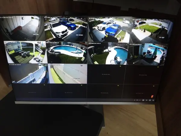 Security camera system live view displaying multiple residential surveillance camera feeds after installation in La Habra CA