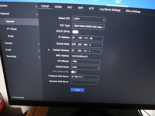 Incorrect DVR network settings preventing remote viewing connection on security camera system