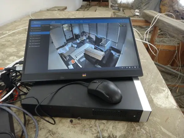 Commercial NVR and security camera system being configured and tested at a warehouse in La Habra CA