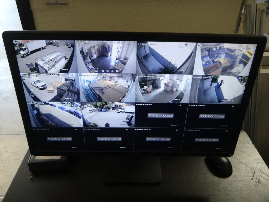 16-Channel Security Camera System Monitor Showing Live Video After Camera Expansion in Santa Fe Springs CA