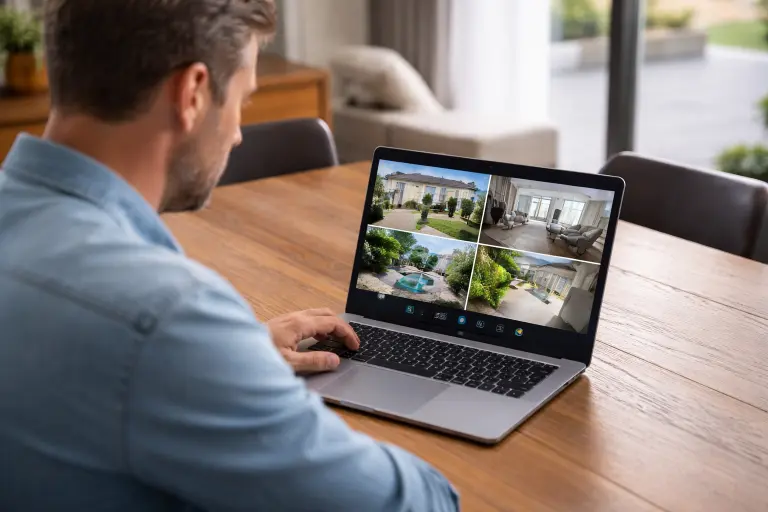 Remote viewing security camera system accessed from a laptop computer in Garden Grove CA