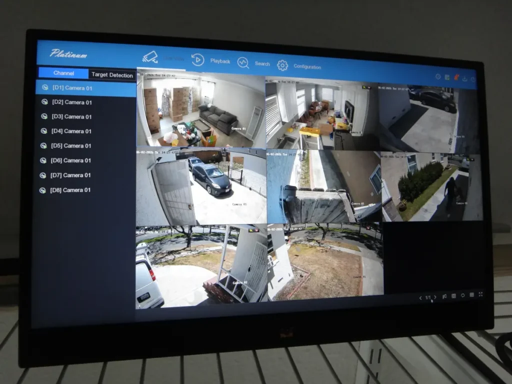 Security Camrea System showing live view of all cameras